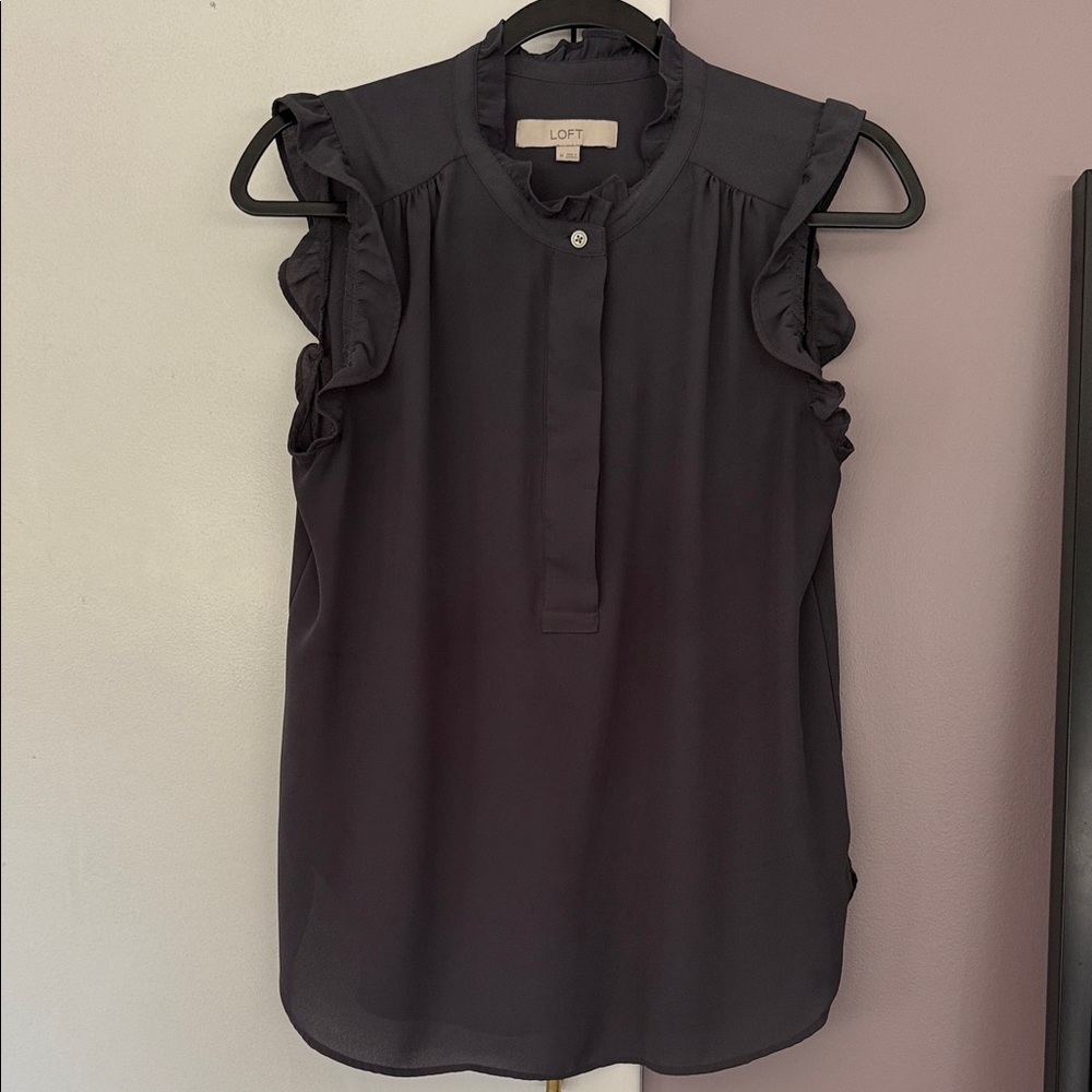 LOFT Women's Elegant Black Ruffle Blouse